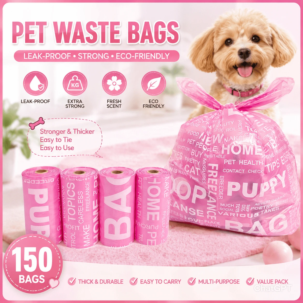 12 rollos de bolsas a prueba de fugas para excrementos de perro, diseño de huellas de patas, bolsas de plástico duraderas para desechos de mascotas, adecuadas para limpieza de mascotas y uso al aire libre, regalo perfecto de Navidad, bolsas de alta calidad para la eliminación de excrementos de perro - A - Ver 1