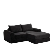 2-In-1 Corduroy Sofa Bed Cord-Zwei-In-Eins, With Two Pillows, Elegant Curved Armrests, Removable Footrest And Modular Arrangement. - 黑色 - 查看 1