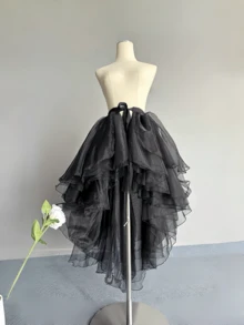 1件女款裙子，白色/黑色/紅色/粉色/湖藍色/香檳色，不對稱前短後長魚尾表演裙，蓬蓬裙，飄逸舞裙 - 彩色 - 查看 2