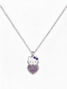 Miniso Hello Kitty 紫色水鑽心形吊墜項鍊 1件裝 銀色調 輕巧舒適 女款 日常派對禮物 閃亮 - 樣式1 - 查看 5