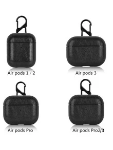 PU Leather Protective Case Compatible With 1/2/3, Pro 2, 4, Luxury Protective Case With Anti-Lost Buckle, Compatible With Apple Earphones (Black) - Black - View 8