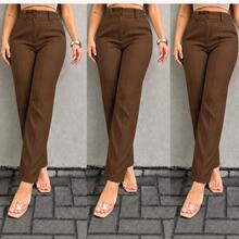 Women's Tailored Trousers, Social Casual, High-Waisted, Elegant And Comfortable, With Pockets And Covered Button. - 鏽棕色 - 查看 2