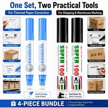 Set Penghapus Kertas Termal + 2 Spidol Besar – Tinta Halus untuk Menulis di Kantor, Pengiriman, Formulir & Catatan, Kombo 4 Buah, Kembali ke Sekolah - 2 pulpen logistik hitam besar + 2 pulpen penghapus - View 5