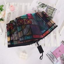 Stained Glass Style Transparent Umbrella - Romantic Poetic Folding Design, 8 Durable Ribs, Automatic Open/Close, Plastic Handle, Outdoor Travel Essential, 1pc/Pack - Multicolor - View 10