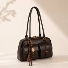 Y2K Arc-Shaped Bowling Bag - Versatile Vegan Leather Crossbody Purse For Day To Night, Holds Phone & Essentials, Perfect For City Outing & Travel - 咖啡棕 - 查看 3