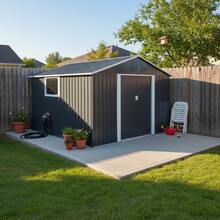 11.2x10.6 Ft Metal Garden Sheds Outdoor Storage Sheds Grey With Window - Grey1 - View 1