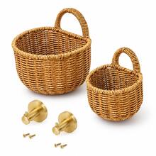 2pcs Wall-Mounted Storage Baskets (Large + Small), Includes 2 Hooks | Hand-Woven Bohemian Style Storage Baskets, Stackable, Suitable For Kitchen, Bathroom And Cosmetic Organization | High-Quality Rustic Home Decor - Multicolor - View 4