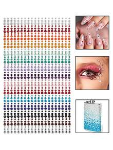 3D Self-Adhesive Rhinestone Stickers - Round, Sparkling Gem Decals For Face, Body, And Nail Art - Ideal For Stage Performances, Concerts, Parties, And Makeup Decoration - Party Accessories, Vibrant Designs, High-Gloss Finish, Stage Decor, - Multicolor - View 2