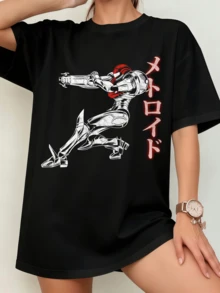 Unisex Metroid Samus Aran Japan Style T-Shirt, Vintage Video Game - Black - View 11