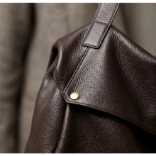 New Large Capacity Soft Leather Tote Bag | Genuine Leather Shoulder Casual Handbag For Women | Simple Light Luxury Work & Everyday Shopper - Coffee - View 3