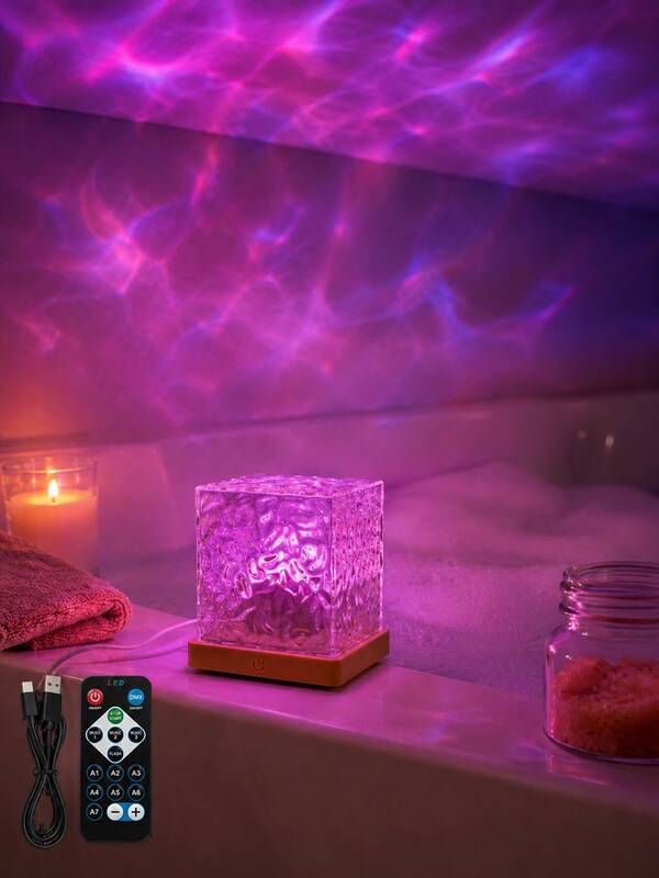 1pc[水波投影燈]彩色海洋波浪氛圍夜燈，遙控桌面裝飾燈 | 適用於臥室、床頭、客廳、浴室 | USB供電