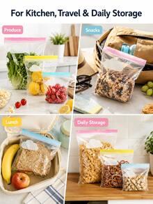 65PCS Reusable Stand-Up Storage Bags Set, Clear Double-Seal Zipper Bags With Wide Bottom, Small Medium Large Sizes For Kitchen, Fridge, Travel, Snacks, Produce And Home Organization - View 6