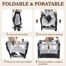 Kinder King 4 In 1 Baby Bassinet Bedside Crib, Foldable Portable Infant Crib With Storage Basket For Newborns, Dark Grey - Dark Grey - View 11