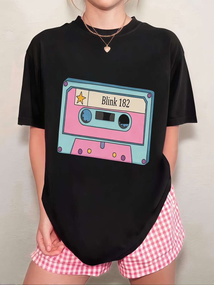 Blink-182 Unisex Cassette T-Shirt In Pink And Blue, Versatile Neutral Style - Black - View 1