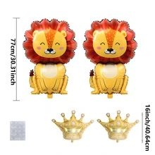 Bộ 5 bóng bay nhôm 77cm hình sư tử hoạt hình (2 vương miện + 2 sư tử + 1 tấm keo), thiết kế kết hợp vương miện sư tử hoạt hình, phù hợp trang trí tiệc sinh nhật, đám cưới, kỷ niệm, ngày tưởng niệm, ngày thiếu nhi, Giáng sinh và năm mới, bóng bay nhôm chủ đề sư tử rừng rậm - Xem 3