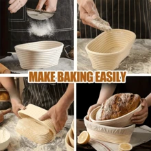 Natural Rattan Bread Fermentation Basket, European Style Fermentation Bowl, Hand-Woven Rattan Storage Basket. Oval Bread Fermentation Basket, Rattan Fermentation Basket, Used For Bread Making Baking Fermentation, Baking Tools, Kitchen Accessories - Khaki - View 3