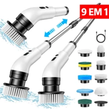 Adjustable Cleaning Brush For Windows, Bathroom And Kitchen - 9-In-1 Rechargeable Tool - 9 Cabeças De Escova Com Cabo - Xem 9