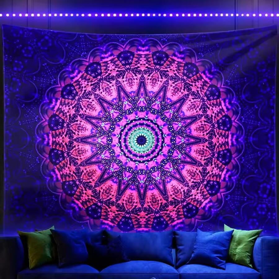 1pc Neon Illusion Hamsa Hand Tapestry Cosmic Nebula All Seeing Eye Meditation Room Bohemian Bedroom Home Decor Tapestry - Khaki - View 1