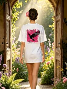 Women's Summer Casual Soft Round Neck Short Sleeve T-Shirt,The Print Graphic Suitable For Spring And Summer Outfits. - 白色 - 查看 1