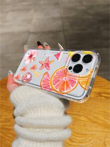 1pc Pink Hibiscus Sea Star Orange Lemon Cocktail Pattern Air Cushion Anti-Slip Soft Phone Case Compatible With IPhone 11/12/13/14/15/16 Pro Max/17 Pro Max/17/17 Plus/17 Pro - Multicolor - View 5