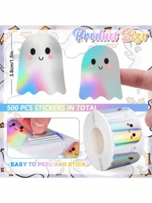 500 Sheets Holographic Halloween Ghost Stickers, Laser Cute Boo Ghost Waterproof Adhesive Stickers For Envelope, Magazine, Scrapbook DIY Decoration, Party Supplies, PVC Decal Sticker School Supplies,Back To School Scrapbook Supplies Funny Stickers Laptop Stickers Kindle Phone Stickers - Ghost - View 5