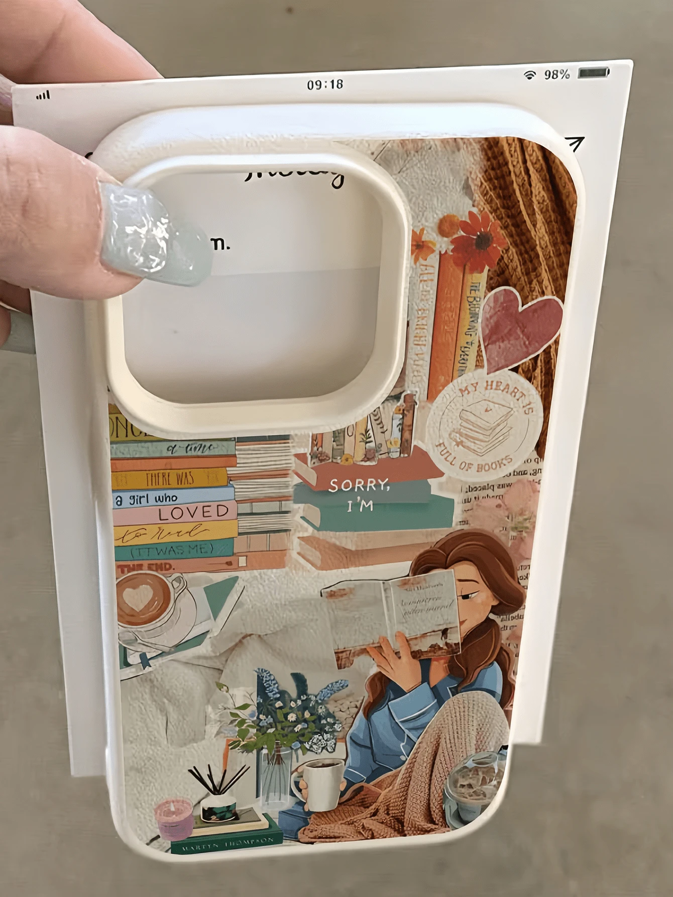 1個 白色書本屋閱讀女孩個性化極簡全包覆TPU防震手機殼，適用於Apple 17 16 15 14 13 12 11 Pro Max Air 及系列 - 彩色 - 查看 1