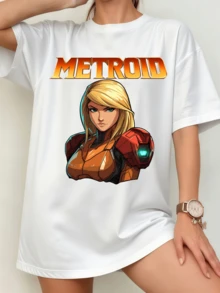 Unisex Metroid Samus Aran Portrait T-Shirt, Anime Style Fanart - 白色 - 查看 7