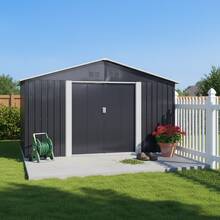 11.2x10.6 Ft Metal Garden Sheds Outdoor Storage Sheds Grey With Window - Grey1 - View 7