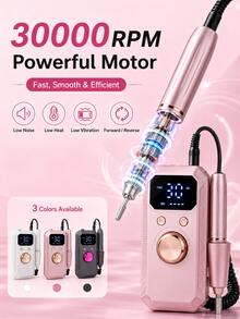 專業無線電動美甲磨甲機，可充電便攜式壓克力凝膠美甲修甲組，附11個磨頭與20個磨砂環，高速無線電動美甲修甲機，適用於凝膠美甲卸除、美甲、足部護理、美甲沙龍與居家DIY禮物，返校、秋季、旅行必備 - 彩色 - 查看 3