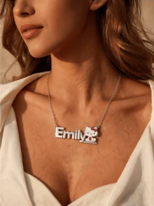 Miniso Collier pendentif Hello chat Emily 1 pièce, ton argent, ajustable, léger et confortable, pour femmes, cadeau d'anniversaire quotidien - style1 - Voir 1