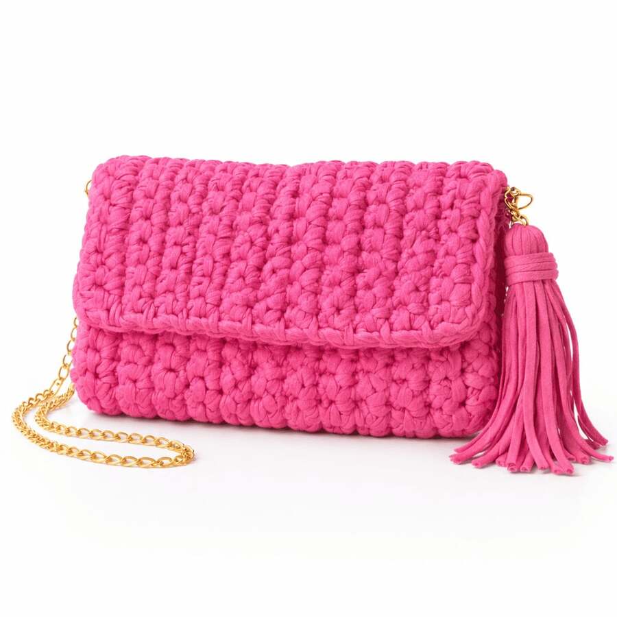 Women's Crochet Party Bag - Hot Pink - View 1