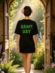 Damen Sommer Lässig Weich Rundhals Kurzarm T-Shirt, Seahawks Spieltag Muster Grafik passt zu Sport Frühling und Sommer Kleidung. - Schwarz - Übersicht 1