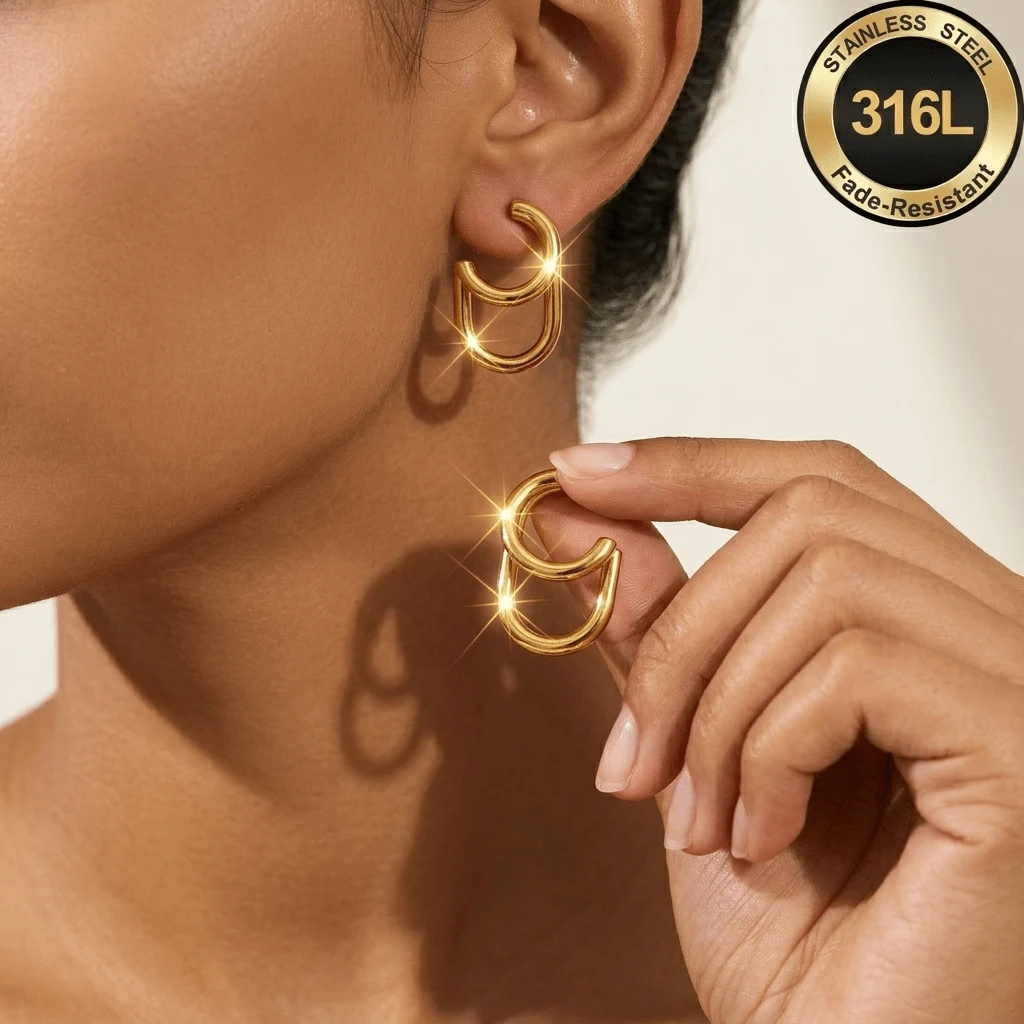 High-Quality Anti-Fade Stainless Steel Dangling Earrings,Hypoallergenic 316L Ear Post ,Elegant Charming Dangling Fashionable Designer Unique Shapes Jewelry Earrings For Daily Wear Festival Vacation Parties - Golden - View 1