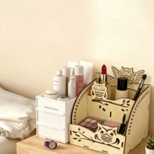 Handmade Wooden Vanity Organizer Box, Integrated Compartment Cosmetic Storage Box, Minimalist Wooden Vanity Rack, Suitable For Jewelry And Perfume Display, Cosmetic Storage, Desktop Decoration And Space Management - Multicolor - View 4