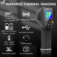 1 buah Pencitra Termal Genggam, Kamera Termal Inframerah 32*32, Layar 1,77 Inci, Rentang Pengukuran -30℃~500℃, Pengisian Daya Tipe-C dan Ekspor Data USB, 6 Bahasa, Cocok untuk Deteksi Kebocoran Pipa Lantai, Perbaikan Mobil, Inspeksi Peralatan Listrik dan Industri - Hitam - View 3