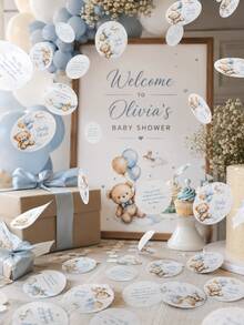 200pcs-Customizable Name Double-Sided Teddy Bear Party Confetti: Includes Cloud, Balloon, Teddy Bear Designs, Suitable For Baby Shower And Theme Parties - Multicolor - View 7