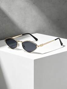 2pcs Summer Fashion Eyeglasses Set, Retro Polygon Metal Frame Decorative Glasses, Unisex Streetwear, Daily Commute, Photo Prop - 2 Small Diamond-shaped Ash Tea - View 8