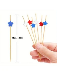 100pcs (12cm/4.72in) Cute Creative Red White Blue Star Fruit Picks, Hand Washable Food Toothpicks Suitable For Sandwiches, Ham, Appetizers, Weddings, Bridal Showers, Birthday Celebrations And Party Decorations - Multicolor - View 6