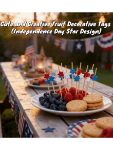 100pcs (12cm/4.72in) Cute Creative Red White Blue Star Fruit Picks, Hand Washable Food Toothpicks Suitable For Sandwiches, Ham, Appetizers, Weddings, Bridal Showers, Birthday Celebrations And Party Decorations - Multicolor - View 10