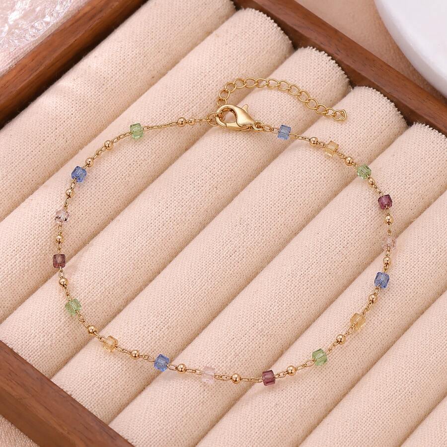 1 chiếc lắc chân thép không gỉ mạ vàng 18k đính pha lê cầu vồng, phong cách Bohemian cho nữ, phù hợp đi tiệc, hẹn hò và mặc đi làm