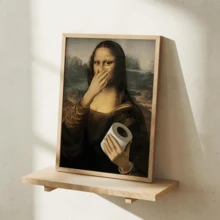 1 pieza Impresión de pintura al óleo del Vintage Funny Bathroom Mona Lisa, póster de renovación clásica, impresión de alta definición, impresión en lienzo, arte de pared, obra de arte exquisita, adecuada para baño, dormitorio, oficina, regalo de vacaciones, decoración de Año Nuevo, arte de renovación clásica, póster vintage, decoración de habitación, decoración del hogar, adecuada para la decoración de paredes de la sala de estar y el dormitorio. - Multicolor - Ver 4
