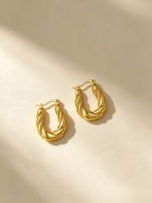 1 par de pendientes de acero inoxidable retorcidos. Estos son pendientes elegantes con patrón geométrico para mujeres, resistentes a la decoloración e hipoalergénicos. Son adecuados para todas las estaciones, perfectos para uso diario o como accesorios para fiestas y banquetes. - Multicolor - Ver 1