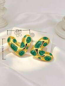 5 Pairs Of Gold-Plated Stainless Steel Earrings, Anti Fading And Anti Allergic, Elegant And High-End Enamel Drip Oil Heart-Shaped Earrings, Suitable For Women's Valentine's Day Wear, Fashionable High-End Jewelry, Suitable For Daily Wear, Vacation And Gift Giving - Multicolor - View 5