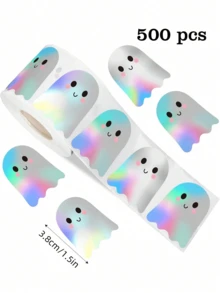 500 Sheets Holographic Halloween Ghost Stickers, Laser Cute Boo Ghost Waterproof Adhesive Stickers For Envelope, Magazine, Scrapbook DIY Decoration, Party Supplies, PVC Decal Sticker School Supplies,Back To School Scrapbook Supplies Funny Stickers Laptop Stickers Kindle Phone Stickers - Ghost - View 6