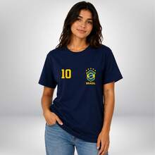 Kit Of 2 Brazil 10 World Cup Couple T-Shirts, Unisex, 100% Cotton - 海軍藍 - 查看 5