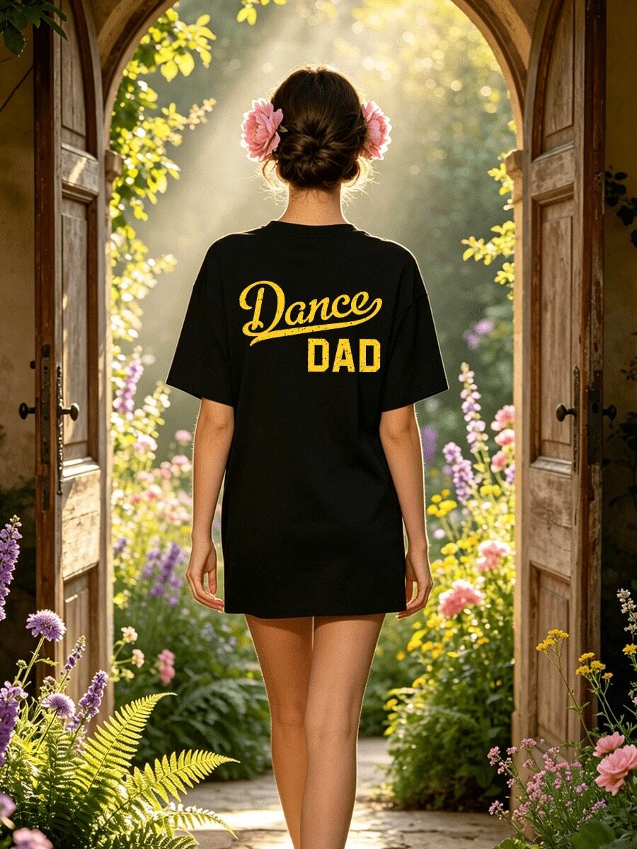 Women's Summer Casual Soft Round Neck Short Sleeve T-Shirt,The Dance Dad Retro Print Graphic Fits Casual Spring And Summer Wear. - Negro - Ver 1