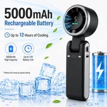 Portable Handheld Turbo Fan, 5000mAh Battery Operated, Up To 12 Working Hours, 5 Gear Wind, LED Display, 180-Degree Foldable, 3-In-1 Hand Fan, Rechargeable Stylish Fan With Air-Turbo-Tech Cooling For Outdoor Activities, Travel, Work&Beach Trip Essentials - 3-in-1 Fan (Hand, Neck & Desk) - 查看 4