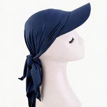 Summer Cooling Brimmed Headscarf Hat, Solid Color Elastic Knitted Back-Tie Headscarf, Multifunctional Headwrap, For Daily Prayer - Solid Color - View 14