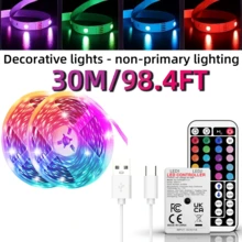 3.28英尺-100英尺 RGB LED燈條，附44鍵遙控器，可調顏色與亮度，安裝簡單，適用於臥室、房間、廚房、客廳，適合節日派對氛圍裝飾、聖誕裝飾、電視背光 - 多色光 - 查看 13