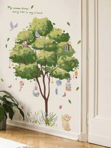 mama look 1pc, Multi-Size, Animal Forest, Wishing Bottle On Tree, Pine Tree, Brown Bear, Small Animals On Big Tree, Cute Little Deer, PVC Self-Adhesive Removable Wall Sticker, Suitable For Bedroom, Living Room, Study, Dining Room, Bathroom, Home Wall Decor, Room Decor, Etc. - Multiple Styles - View 3